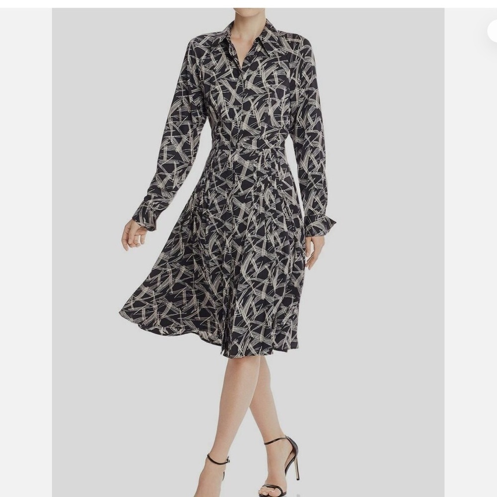 $450 Equipment Women's Black Julee Printed Silk Button-Down Shirt Dress Size M